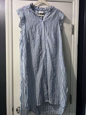 Maeve Blue & White Vertical Stripe Button-Front Swim Coverup
